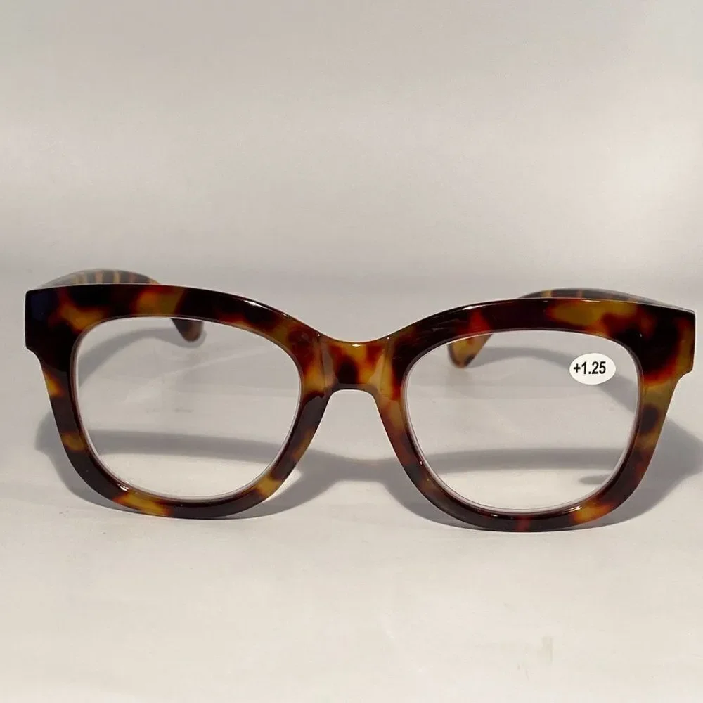 0816 Mona Reading Glasses 1.25 Brown Tortoise Readers Rounded Square Frame NWT